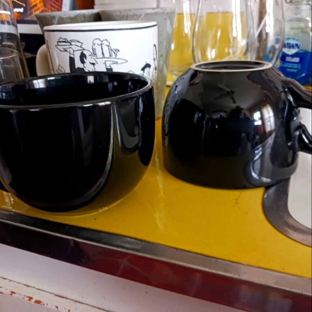 Serami 22oz Black Ceramic Large Soup or Cappuccino Bowl Mugs with Thick W